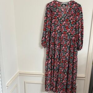 Zara Black Maxi Dress with Red & Pink Floral Print